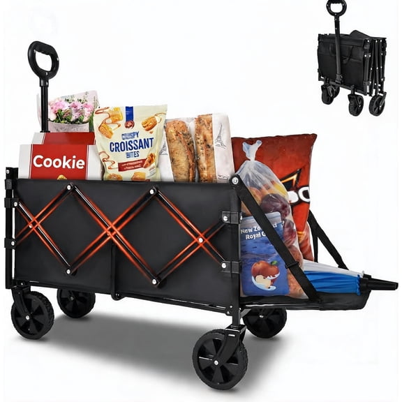 Foldable Wagon with Tailgate 12 lb Capacity Lightweight Utility Cart for Garden Grocery Beach or Camping Black