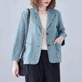 thumbnail image 3 of Fall Spring Suit Coat Turn-down Collar Loose Long Sleeves Pure Color Double Buttons Cardigan Casual Daily Wear Jacket, 3 of 8