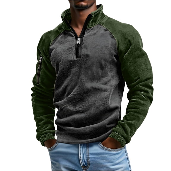 Men's Half-Zip Hoodie - Unisex Hooded Sports Pullover, Army Green, L