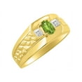 thumbnail image 5 of RYLOS Men's Rings Yellow Gold Plated Silver Classic Nugget 6X4MM Oval Gemstone & Diamond Ring Peridot August Birthstone Ring Size 11, 5 of 6