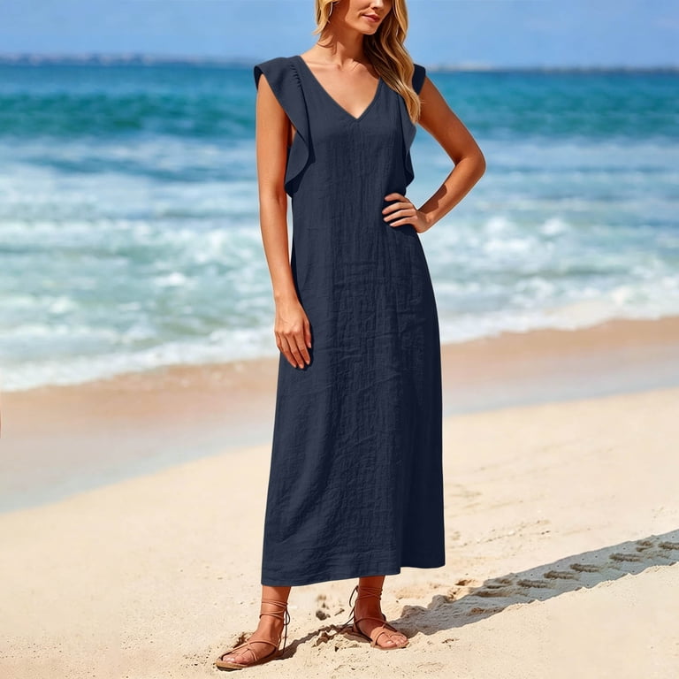 navy blue vacation dress Cupshe On the Surface Blue Midi Dress - Navy
