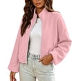 thumbnail image 6 of Jamicy Womens Cropped Jackets Solid Color Zip Up Oversized Sweatshirts Winter Clothes Long Sleeve Crop Fall Outfits Fashion, 6 of 10