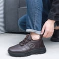 thumbnail image 3 of Snow Boots for Men Platform Soft Sole Lace up Waterproof LeatherWinter Booties Furry Lined Warm Winter Sneakers Wine Size 9, 3 of 7