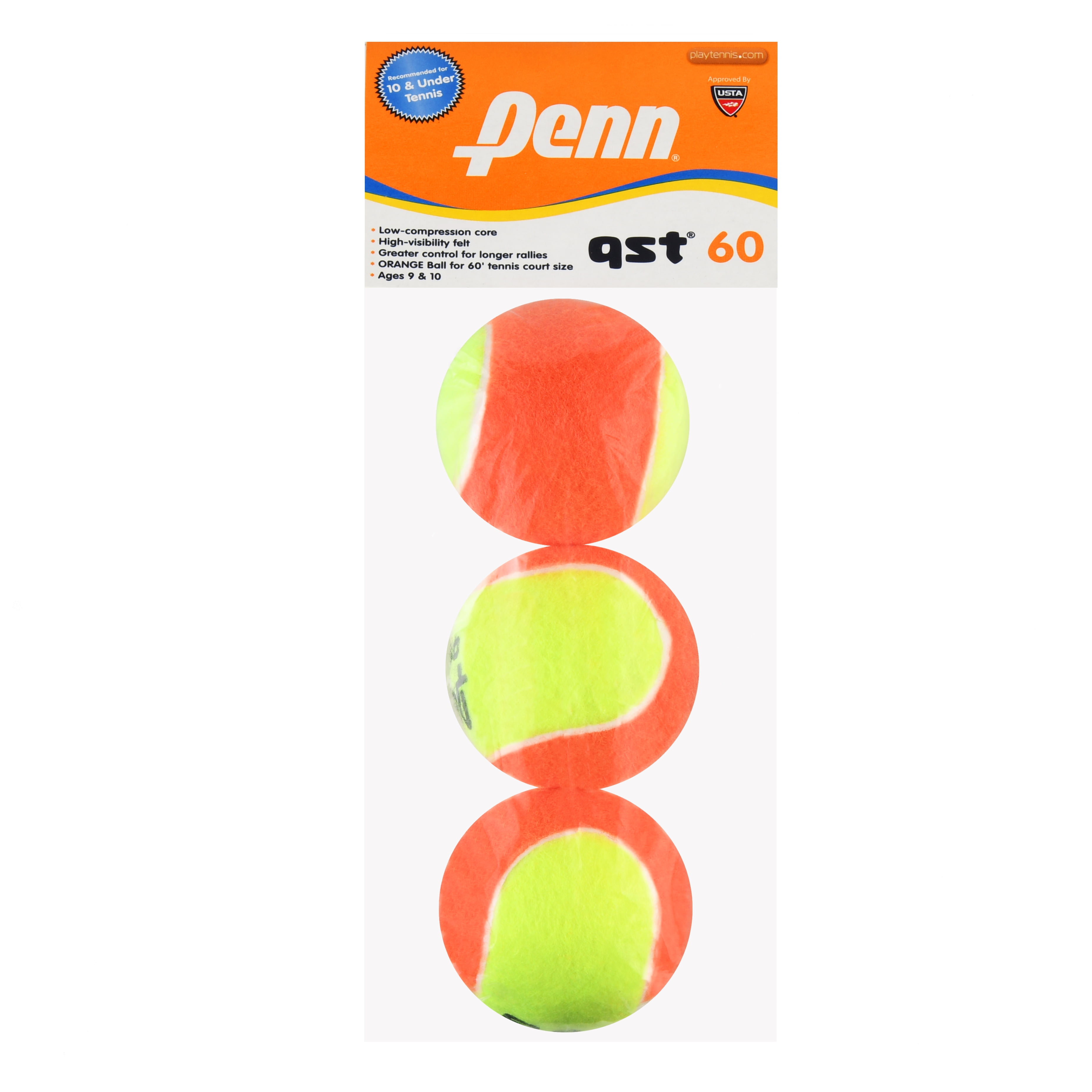 Penn QST 60 Tennis Balls Youth Felt Orange Tennis Balls for Beginners 