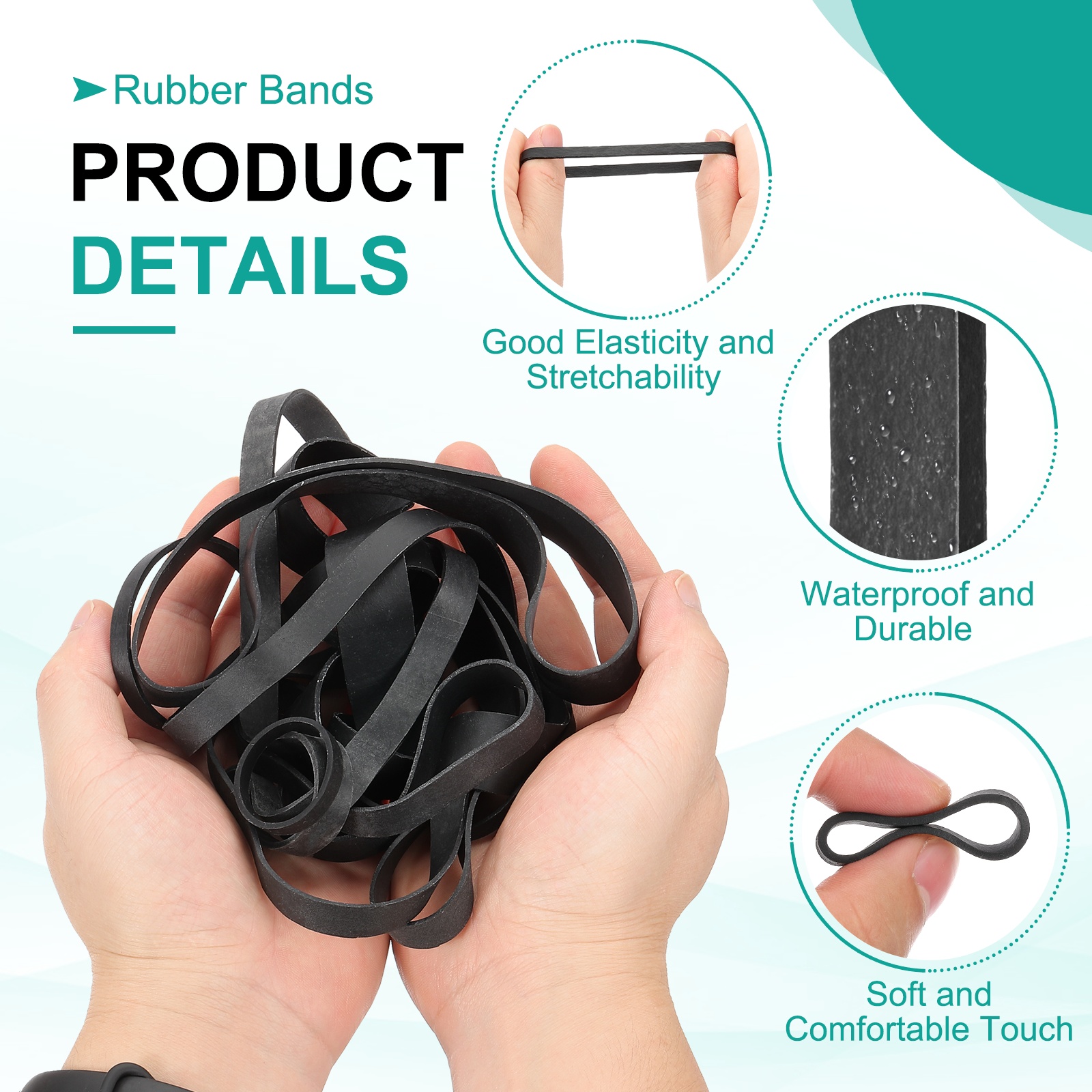 30Pack Rubber Bands, 7.48x0.79 Inch Elastic Bands for Office Supplies, Black
