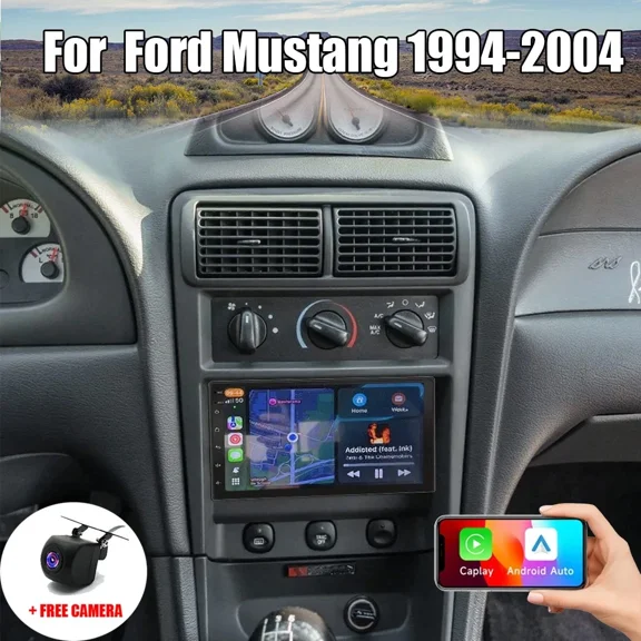 Zcargel Android 13 Car Stereo Radio with GPS Navigation, 2 32GB Multimedia Head Unit, 7 Inch Touchscreen Player, CarPlay Android Auto, WiFi Bluetooth, Backup Camera   Mic, for Ford Mustang 1994-2004