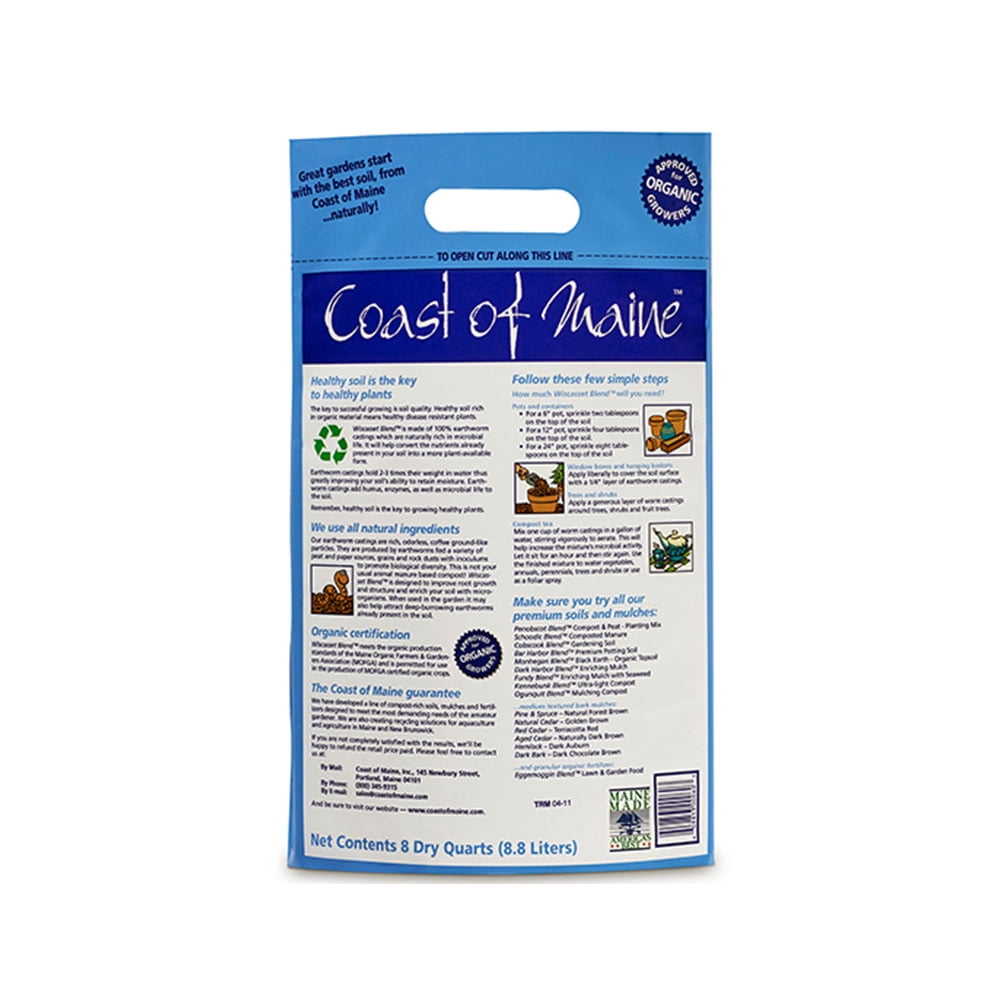 Coast of Maine Wiscasset Blend Earthworm Potting Soil, 8 Quart Bag (2 Pack)
