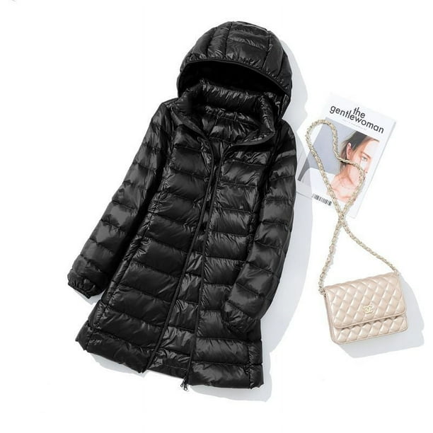 Chaqueta ligera con capucha de longitud media para mujer, con capucha, para otoño e invierno, desmontable, con capucha
