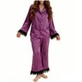 thumbnail image 2 of Yangnuo Women's Casual Velvet Fur Trim Collared Long-Sleeve Pajama Set Women's Casual Solid Color Long Sleeved Lapel Set Casual Top Pants Pajama Set, 2 of 4