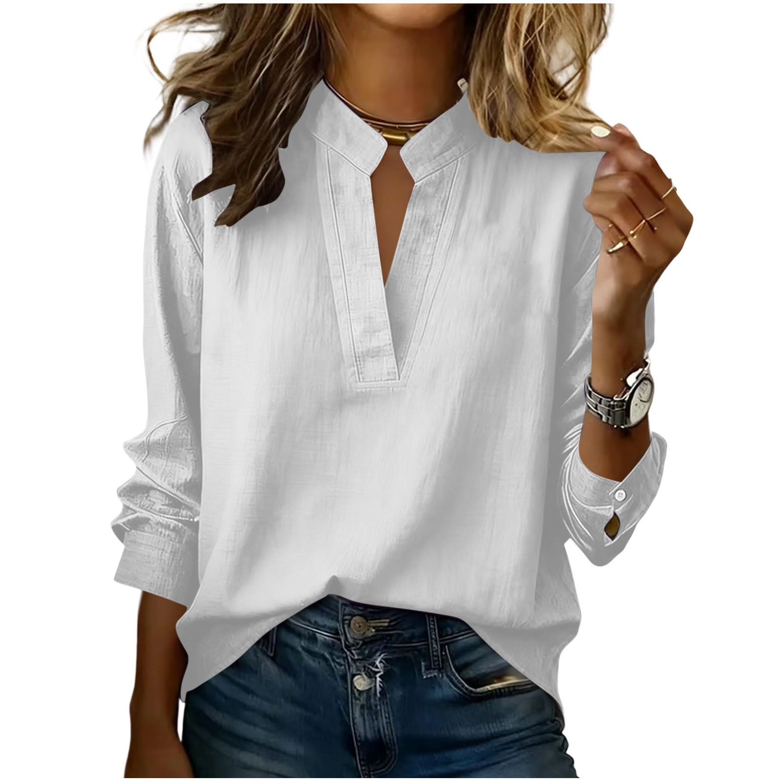 Oplxuo Linen Shirts for Women Summer Vacation Long Sleeve Linen