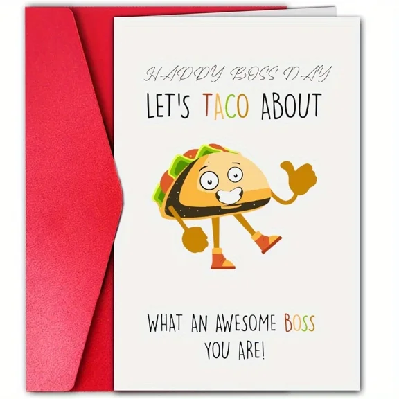 Funny Boss Day Card – “Let's Taco About What an Awesome Boss You Are!” – Hilarious Taco Design – Blank Inside, Envelope Included – Ideal for Boss’s Day Gifting