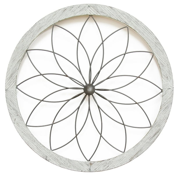 Stratton Home Decor White Flower Metal And Wood Wall Com - Stratton Home Decor Flower Wall Art