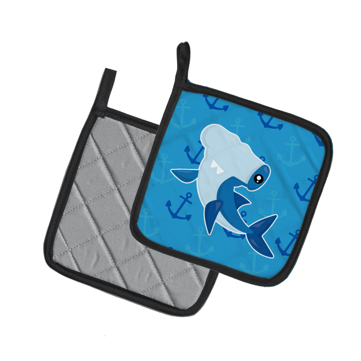 Caroline's Treasures Hammerhead Shark on Anchors Pair of Pot Holders
