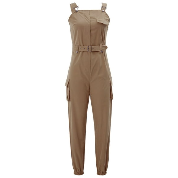 Liacowi Women Solid Color Jumpsuit with Waistband Square Collar Sleeveless Overalls Loose Bib Pants Plus Size S-3XL