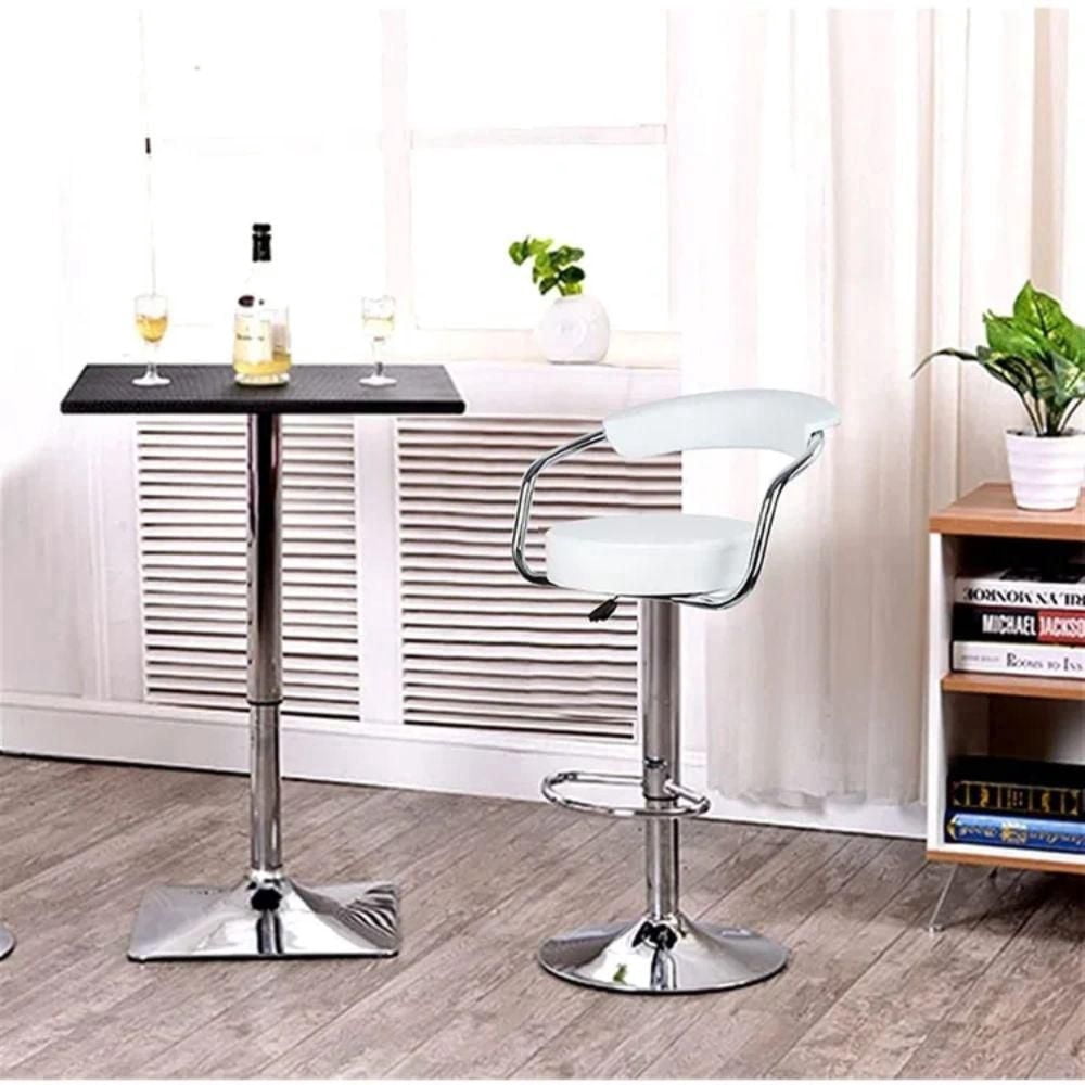 Heavenly Collections Modern White Faux Leather Adjustable Swivel Bar Stool, Chrome Pedestal Base, Set of 1