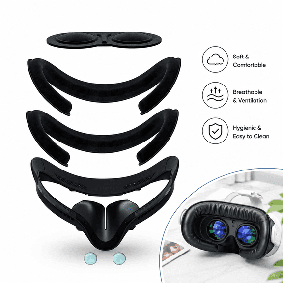 Leyeet Face Pad for Oculus Quest 2, VR Accessories for Meta Quest 2, Face Cover Replacement Set with 2 Pcs Comfortable Leather Foam Face Cushion, Lens Cover, Nose Pad and Thumb Stick Caps
