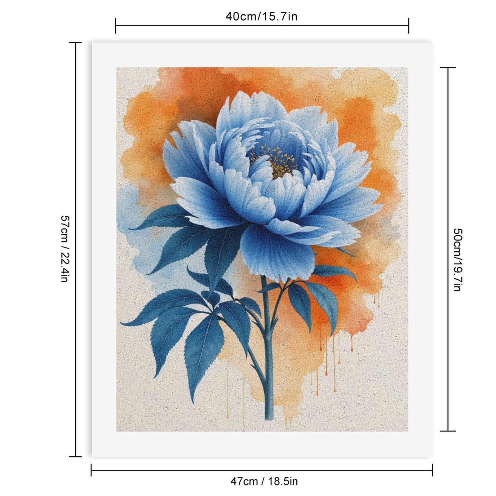 Paint By Numbers Kit for Adults Beginner - DIY Blue Flower Art on Orange Background Canvas Painting Kits for Adults, Frameless Paint By Number for Adults for Home Wall Decor 16x20 Inch