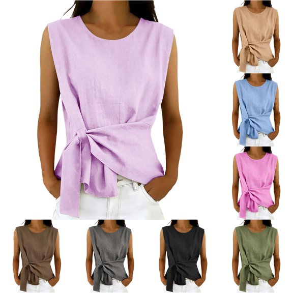Women's Crew Neck Sleeveless Blouse Relaxed Fit Casual Versatile Blouse Summer Blouse