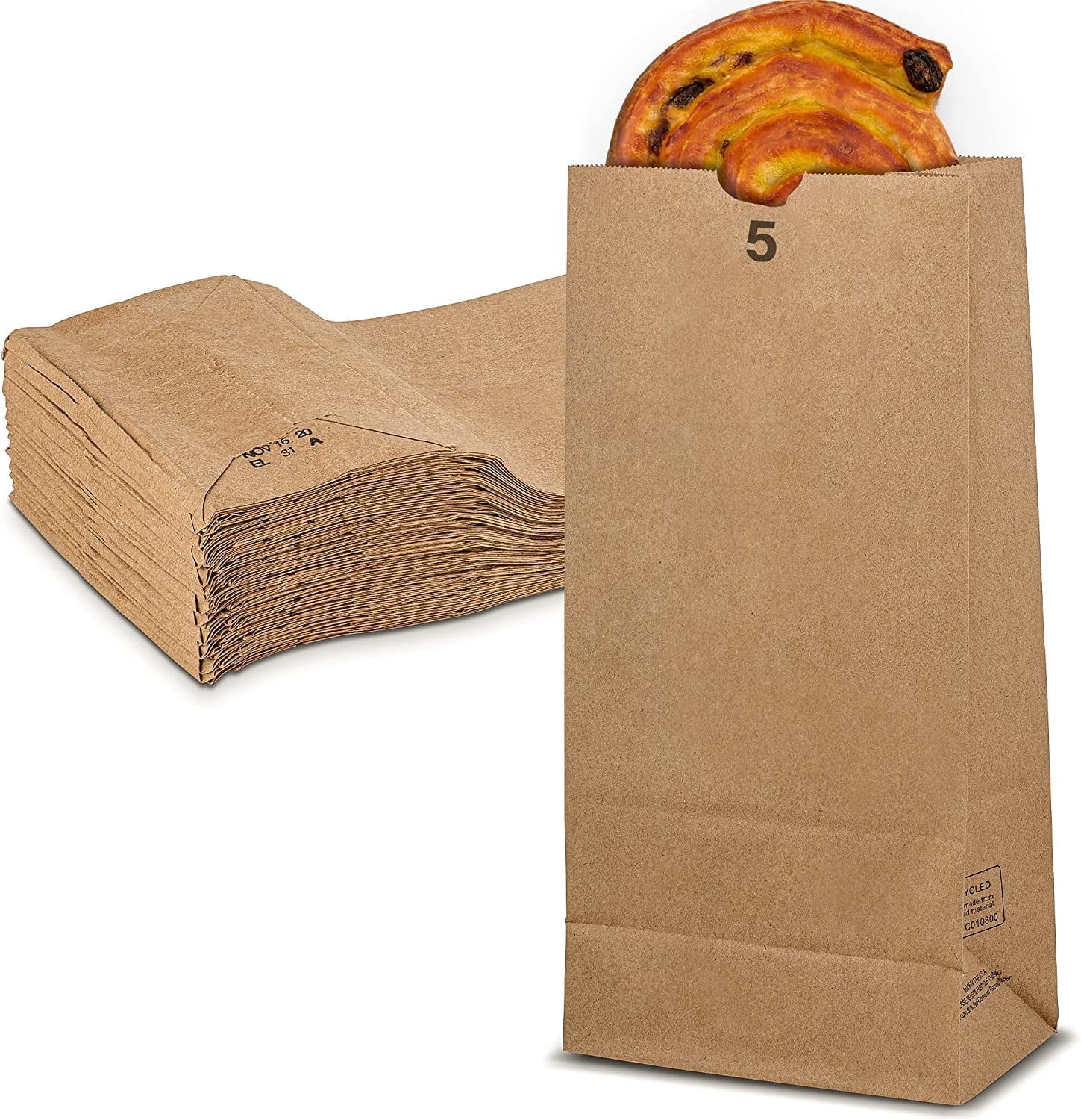 MT Products Large Snack Catering Disposable Brown Paper Lunch Bags - 8 Lb Fold Top - Pack Of 100