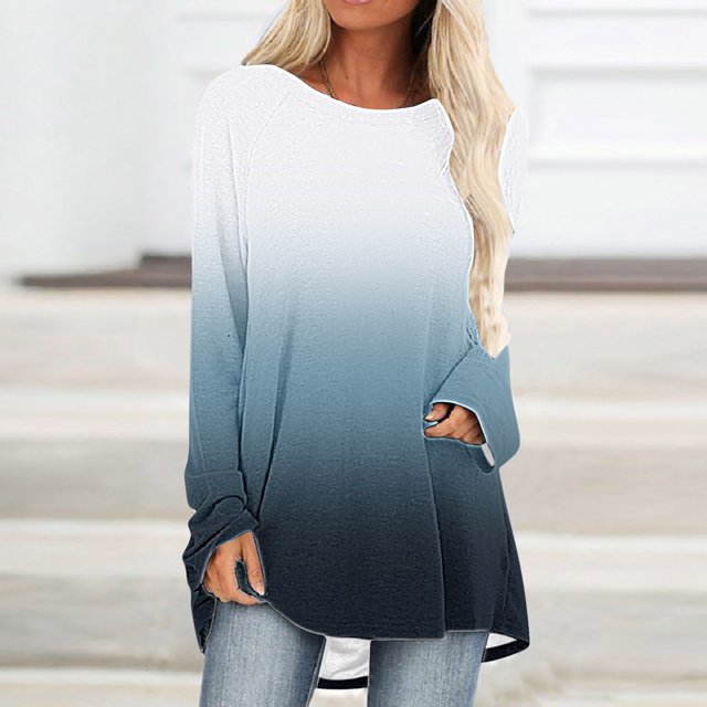 Chemises à Manches Longues pour Femmes à la Mode T-shirt Confortable à Manches Longues Chemisier Col Rond Casual Tops