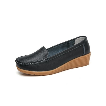 

Daeful Womens Casual Shoes Classic Wedges Loafer Slip On Loafers Outdoor Stitchies Low Heel Non-Slip Boat Shoe Black 6.5