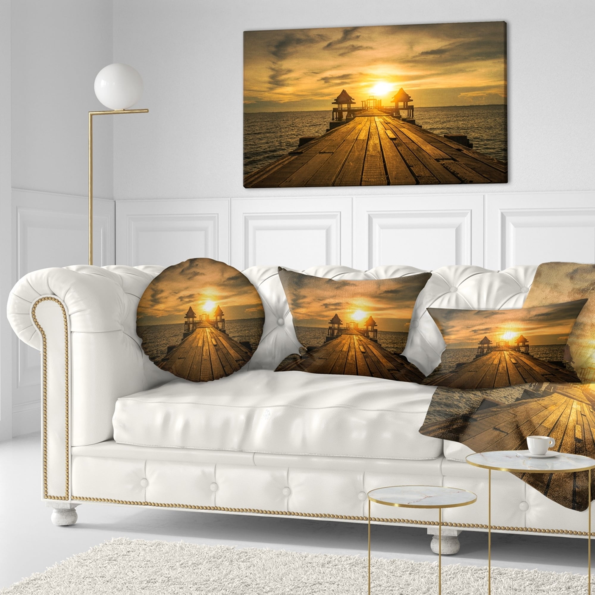 in Sofa Throw Pillow 26 in x 26 in Designart CU10630-26-26 Huge Wooden Bridge to Illuminated Sky Pier Seascape Cushion Cover for Living Room
