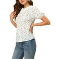 thumbnail image 5 of INSPIRE CHIC Women's Floral Puff Sleeves Pleated Collar Button Down Shirt M White, 5 of 8