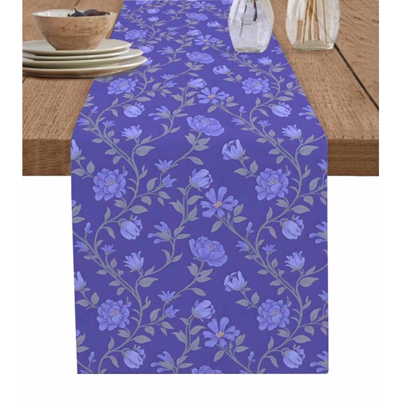 ERUNPONLY Purple Floral Table Runner - 70 Inch Long Spring Abstract Art Flower Botanical Cotton and Linen Blended Dress Scarves Farmhouse Table Runner for Kitchen Dining, Coffee Table, 13"x70"