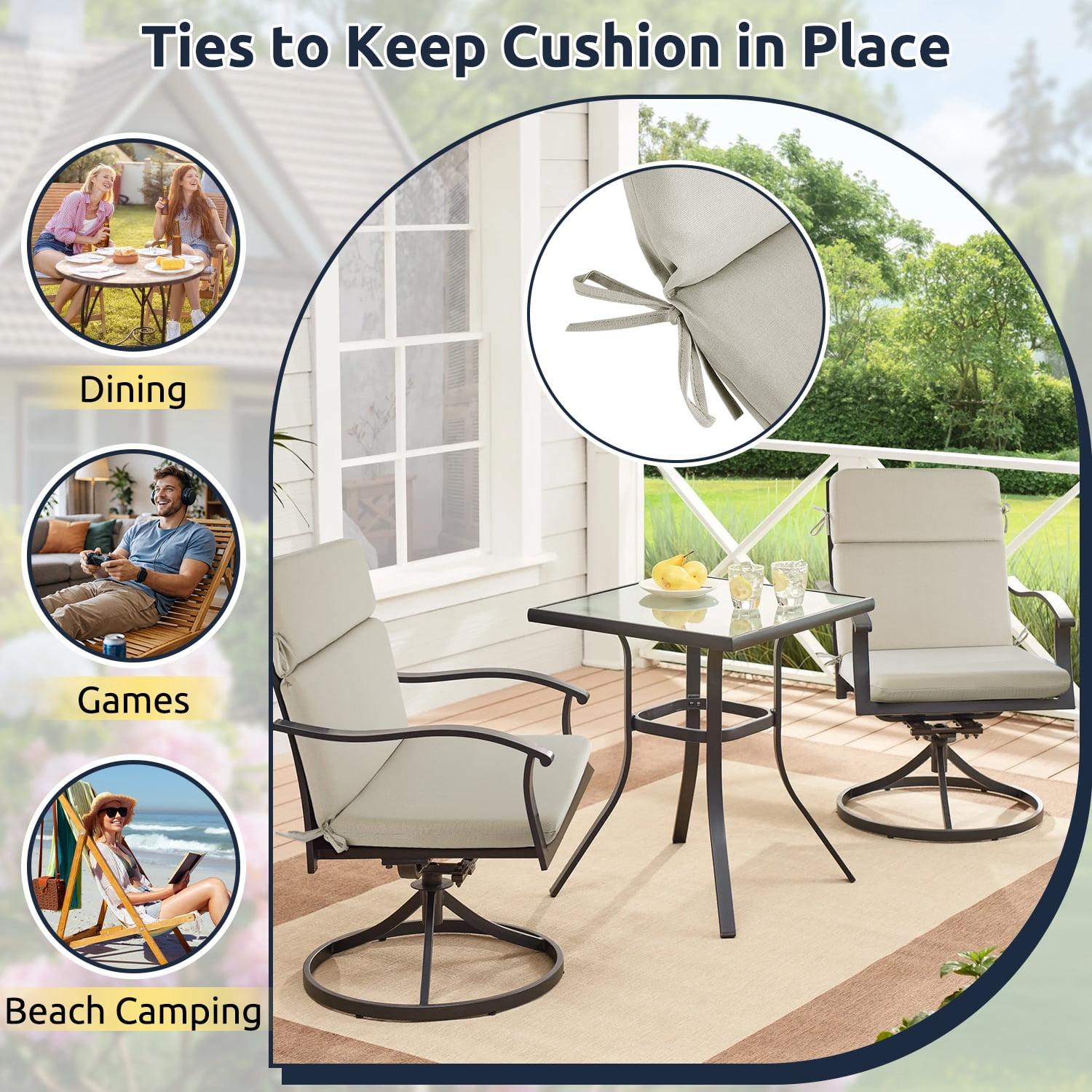 MOONORAH Outdoor Chair Cushions, 44"L x 21.5"W Patio Seat Cushions Outdoor Chair Pads with Ties, Waterproof Outdoor Chair Cushion Garden Sofa Couch Chair Pads, Sofe Comfortable, Grey