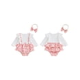 thumbnail image 2 of Baby Toddler Girl 2Pcs Fall Outfits 0 3 6 12 18 Months Long Sleeve Bow Print Patchwork Bodysuit with Headband Set Infant Clothes, 2 of 9