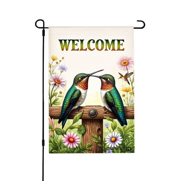 Amhnf Welcome Hummingbirds And Flowers Garden Flag For Home Outdoor Garden Yard Decor 12x18 inch