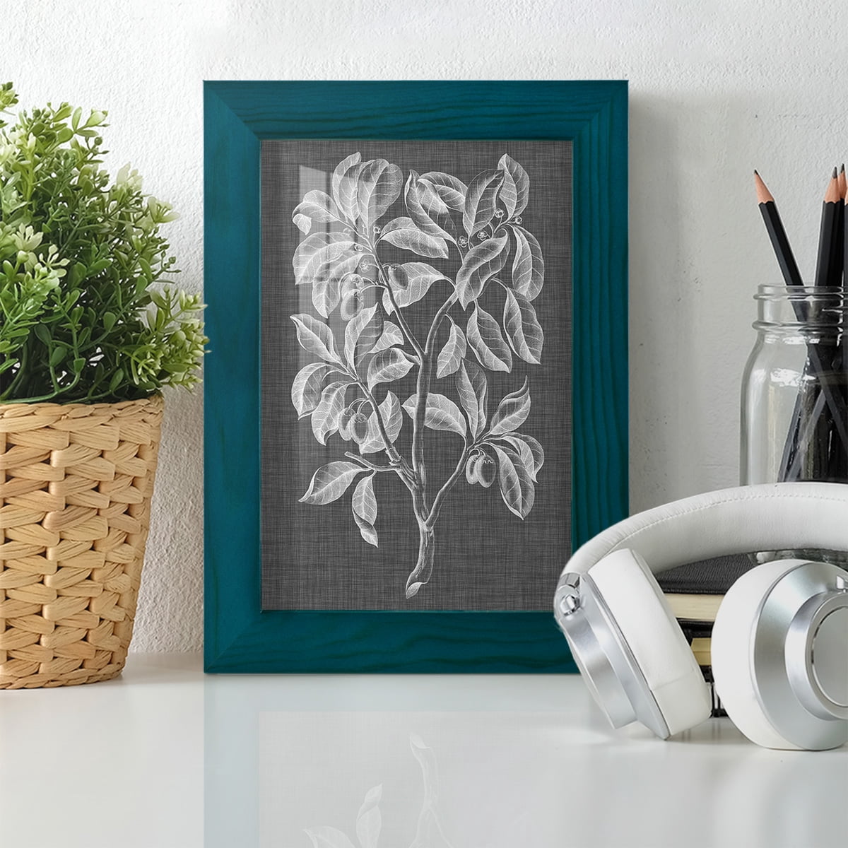 Graphic Foliage I - Framed Print w/glass - Ocean Blue