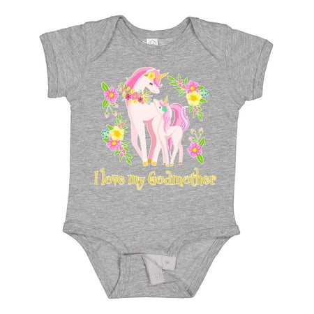 

Inktastic I Love My Godmother Unicorn with Pink and Yellow Flowers Gift Baby Boy or Baby Girl Bodysuit