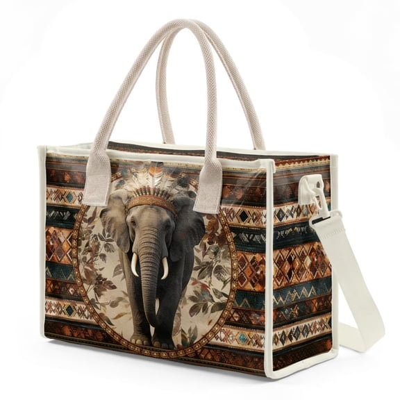 ZUXONGSY African Tribal Elephant Print Women's Clear PVC Large Shoulder Tote, Lightweight Oversize Handbag, Weekender Travel Purse with Top Handle