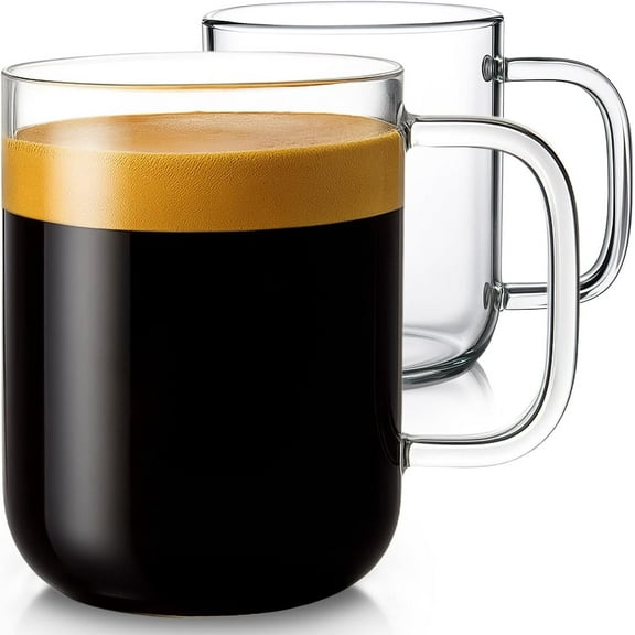 Glass Mugs 20 oz Set of 2, Extra Large Clear Cup with Handle for Hot/Cold Coffee Tea Beverage, Drinking Glasses