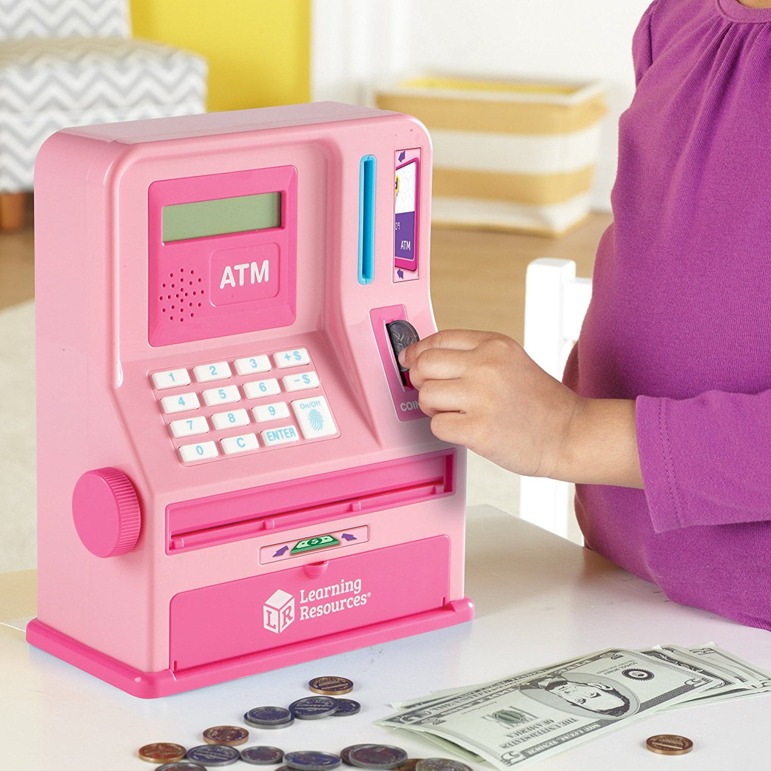 Learning Resources Teaching ATM Bank, Pink - Toddler Educational Toy for Money Skills, Ages 3+