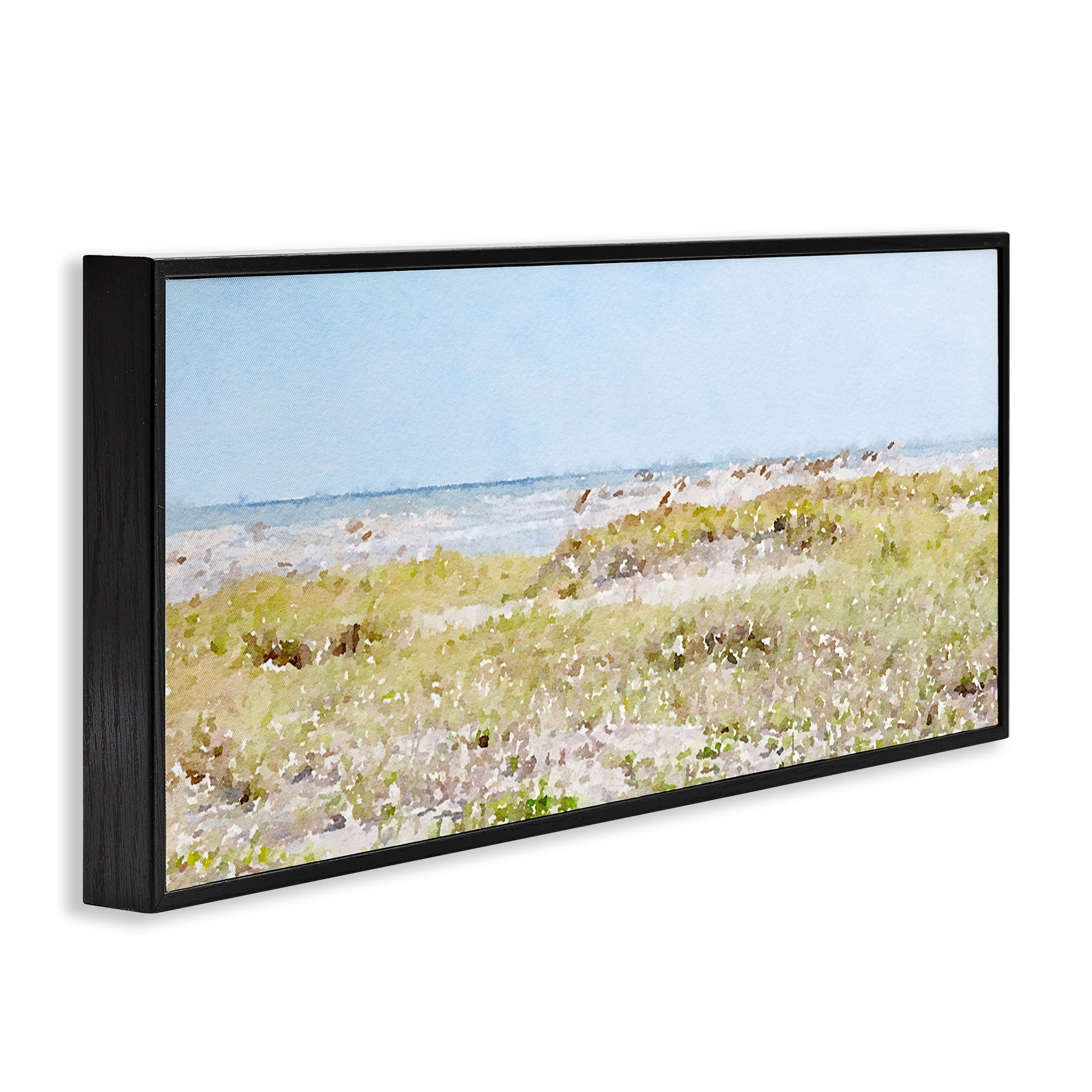 Stupell Industries Eastern Beach Grass Landscape Painting Black Framed Art Print Wall Art, 30 x 13