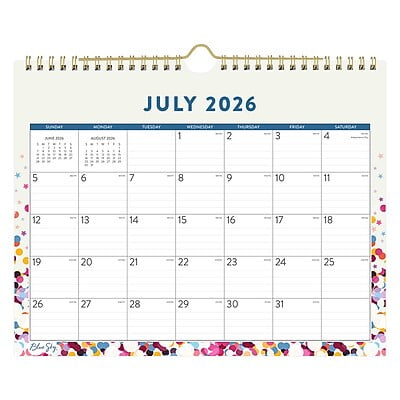 2026-2027 Blue Sky Wirebound Confetti 8.75" x 11" Academic Monthly Wall Calendar, Assorted Colors (148671-A27)
