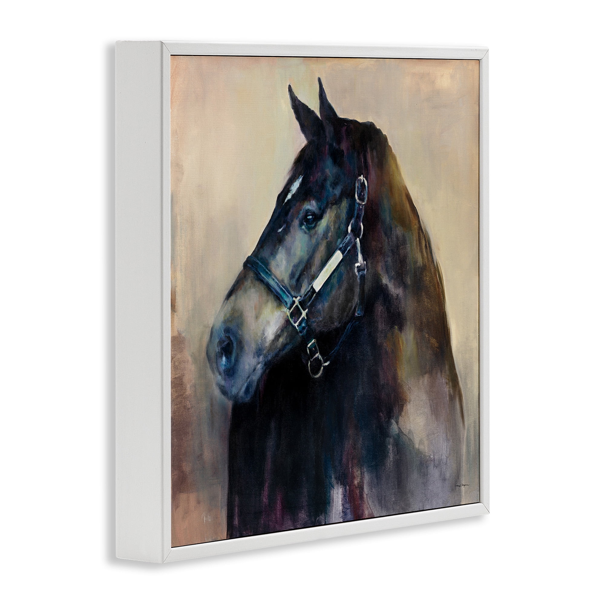Stupell Industries Black Horse Riding Harness Watercolor Animals & Insects Painting White Framed Art Print Wall Art, 12 x 12
