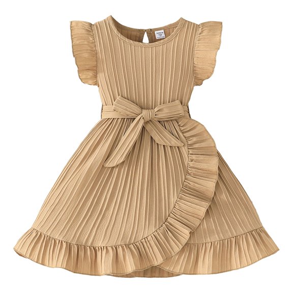 PEASKJP Girl Dresses Girls Casual Dress Kids Flutter Sleeve Holiday Dress,Size 3-4 Years