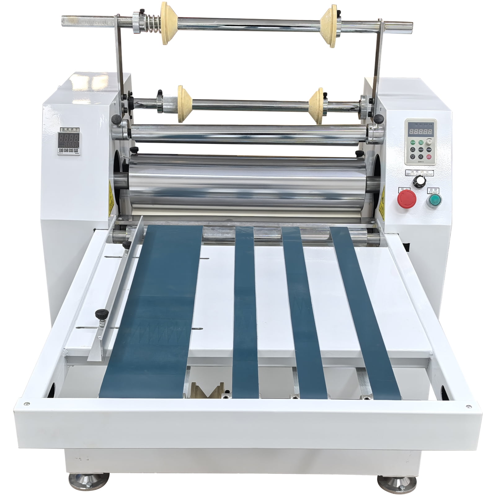 17.72in Thermal Roll Laminator Steel Roller Laminating Machine 110V 0~15m/min with Conveyor Belt and Winding Mechanism