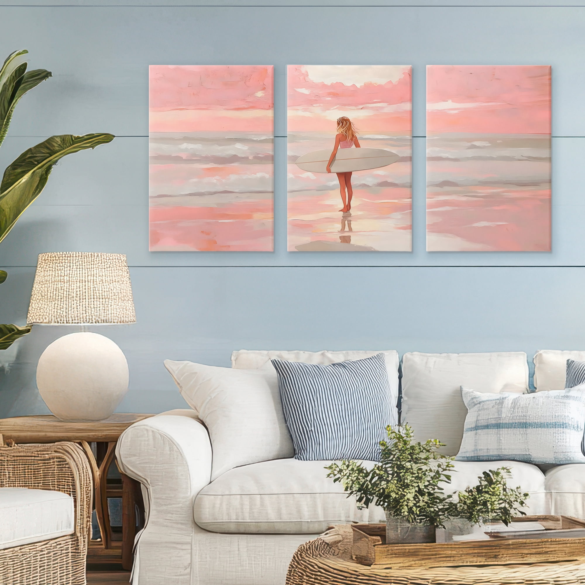 Stupell Industries Pink Sky Surfer Sunrise 3 Piece Canvas Wall Art Set, design by LSR Design Studio