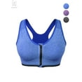 thumbnail image 3 of Gustave Women's Zip Front Close Sports Bra Seamless Wirefree Padded Racerback High Impact Workout Gym Yoga Bras Tank Top "M, Blue", 3 of 10