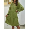 thumbnail image 4 of Arvbitana Women's Loose Mini Dress Long Sleeve Solid Color A-line Dress Front Tie V-Neck High Waist Swing Dress for Party Beach Streetwear, 4 of 6
