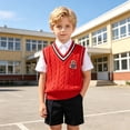 thumbnail image 4 of Boys Girls Knit Vests,Kids Preppy Casual Cable Knit Sleeveless V-Neck Cartoon Embroidered Knit Vest Tops, 4 of 4