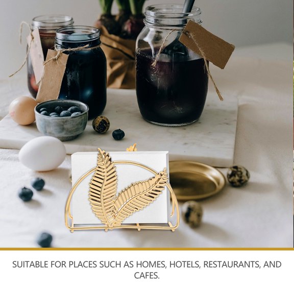 GOOHOCHY Cast Iron Napkin Holder with Elegant Leaf Design for Home Golden Color Fits 5x5 Inch Napkins