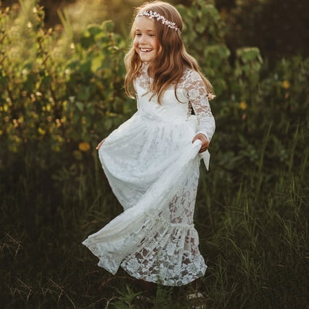 

Toddler Girls Casual Dresses Autumn Winter Solid Color Lace Princess Tie Belt Chic Flower Dress Daily-Wear