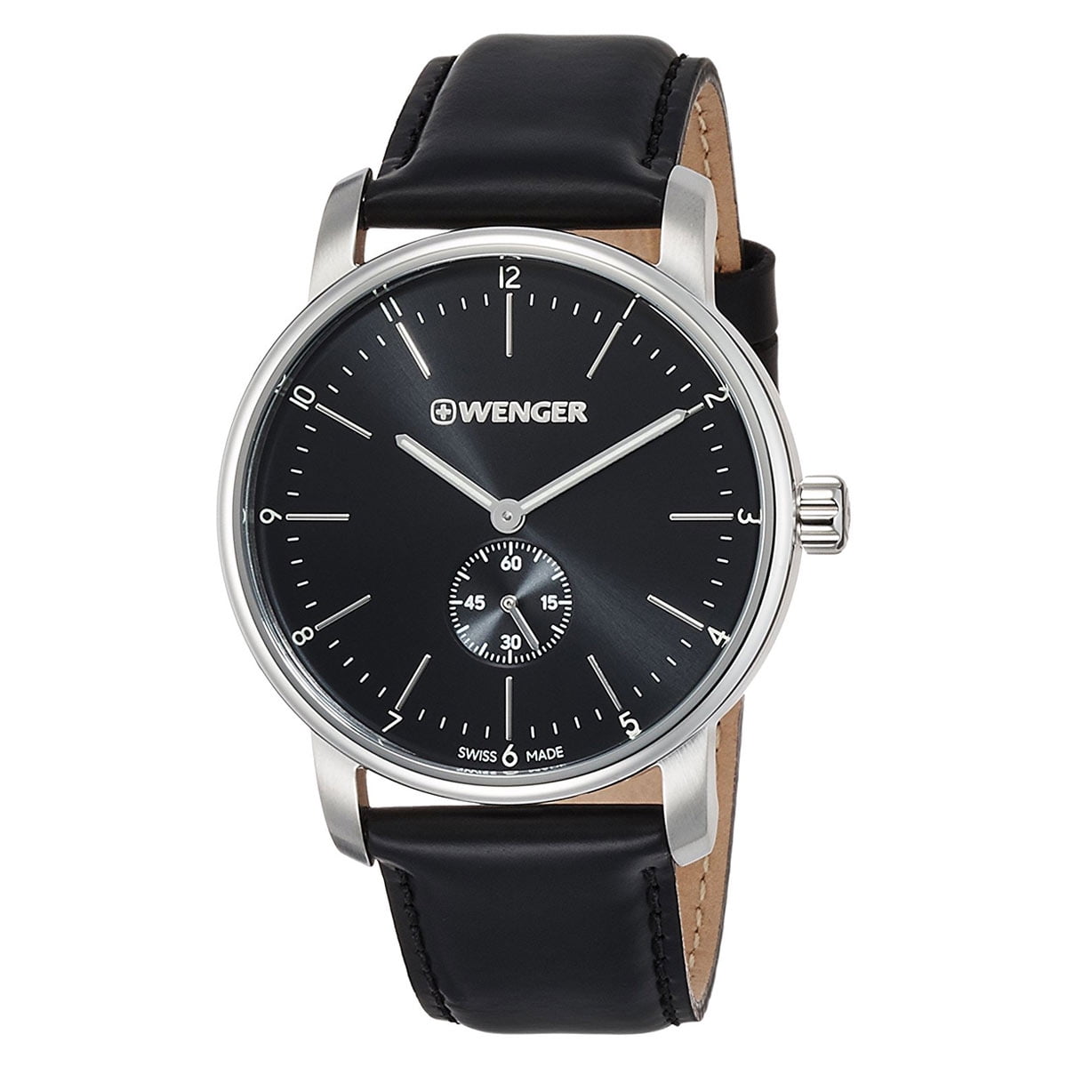 Wenger 01.1741.102 Men's Urban Classic Black Dial Black Leather Strap