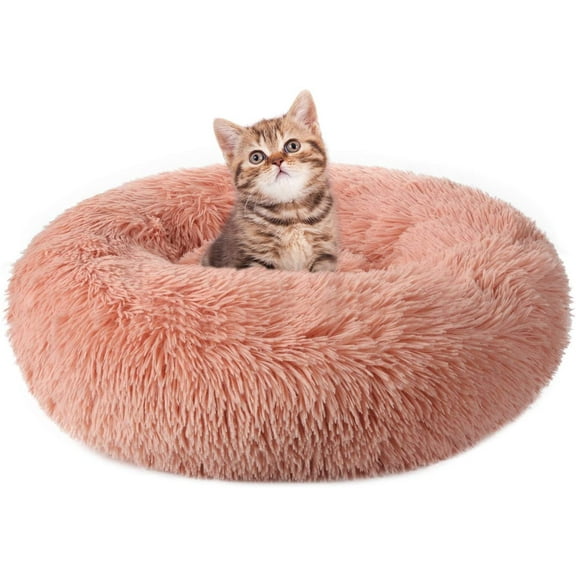 rabbitgoo Cat Bed for Indoor Cats, Fluffy Round Self Warming Calming Soft Plush Donut Cuddler Cushion Pet Bed for Small Dogs Kittens