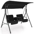 thumbnail image 2 of Gymax 2-Person Canopy Porch Swing Padded Chair Cooler Bag Rotatable Tray Black, 2 of 10